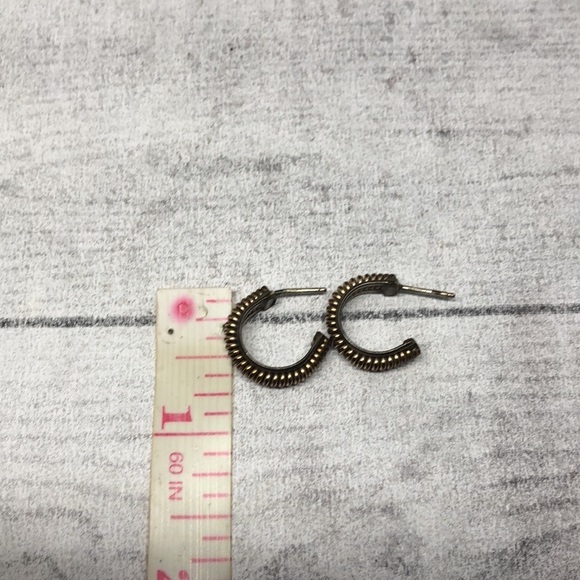 Vintage sterling silver 925 and brass mesh wire textured half hoop earrings. - Picture 7 of 7